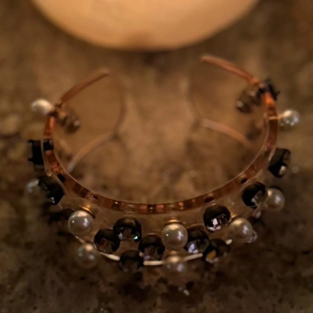 J.Crew Crystal and Pearl Studded Cuff Bracelet , Heirloom Pink, Small